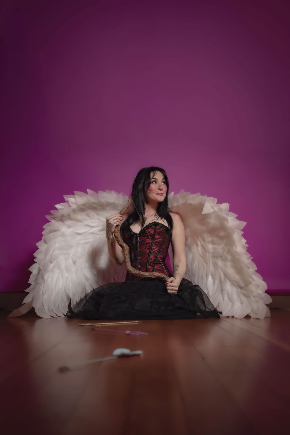Valentines Day cupid wings dreamy photoshoot in Spokane Washington.