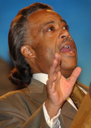 Reverend Al Sharpton speaking at podium Jeffrey Tholl photography