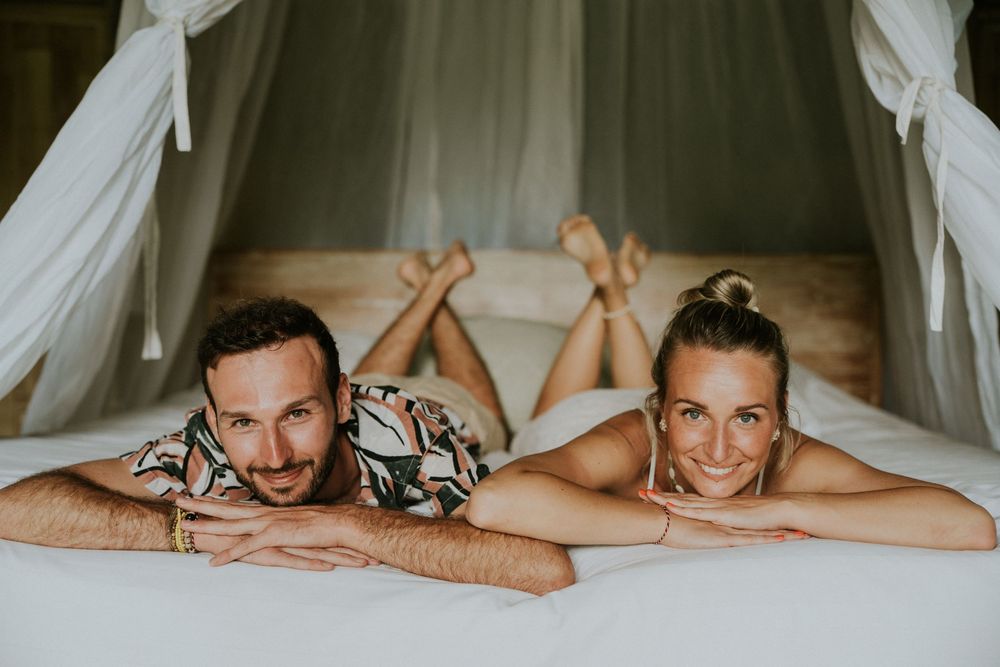 Romantic couple photoshoot at Bamboo House in Karangasem, Bali.