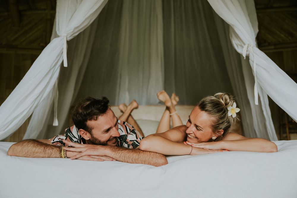 Romantic couple photoshoot at Bamboo House in Karangasem, Bali.