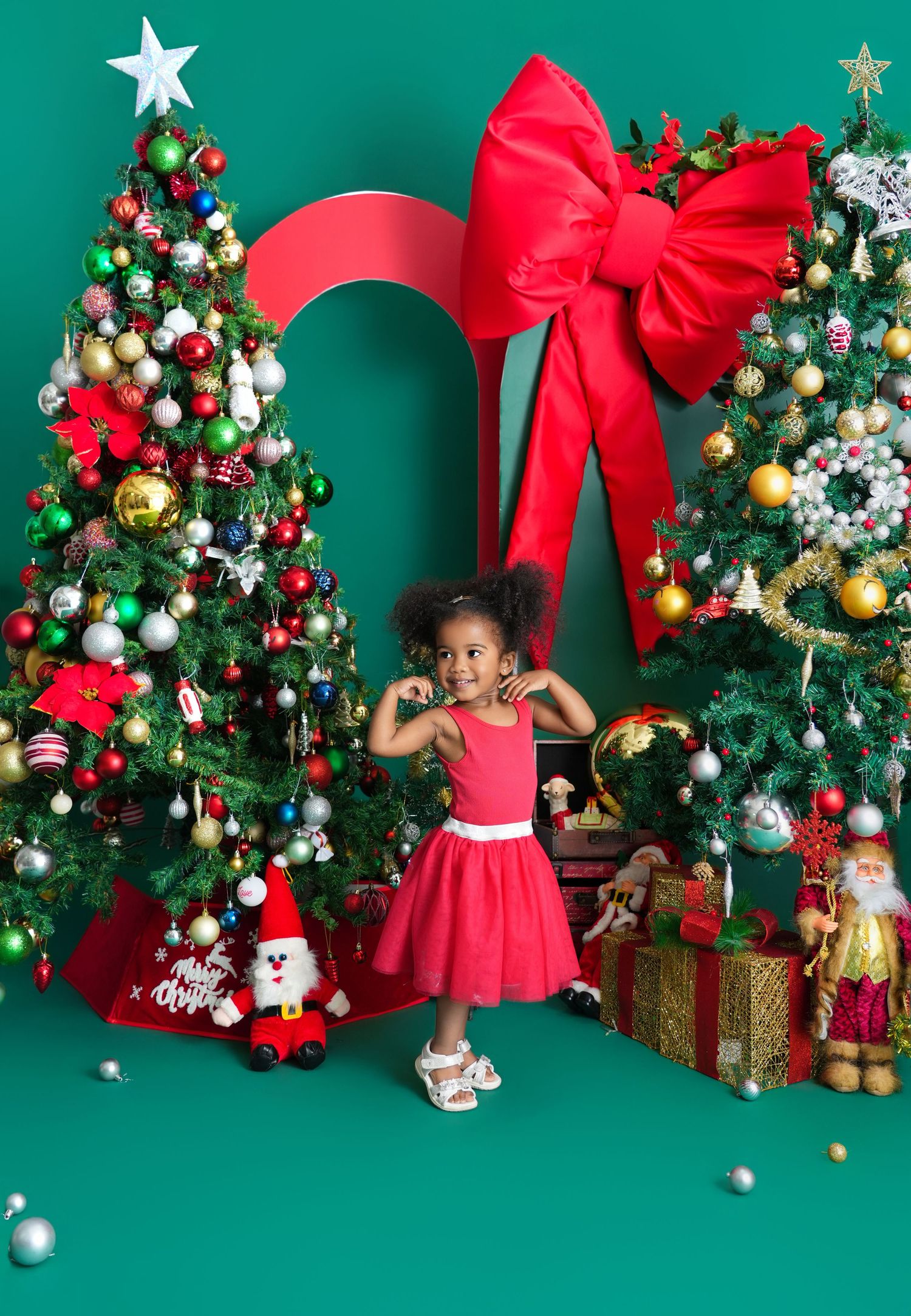 Festive portrait scene from a christmas photoshoot dubai with classic holiday styling