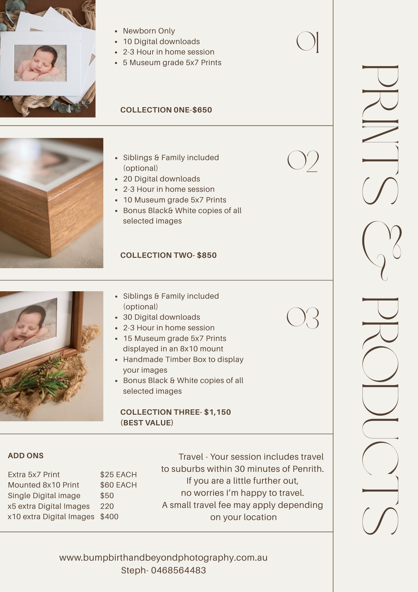 Newborn photography price list includes prints and products frames. beautiful images. full price list for baby bump birth and beyond