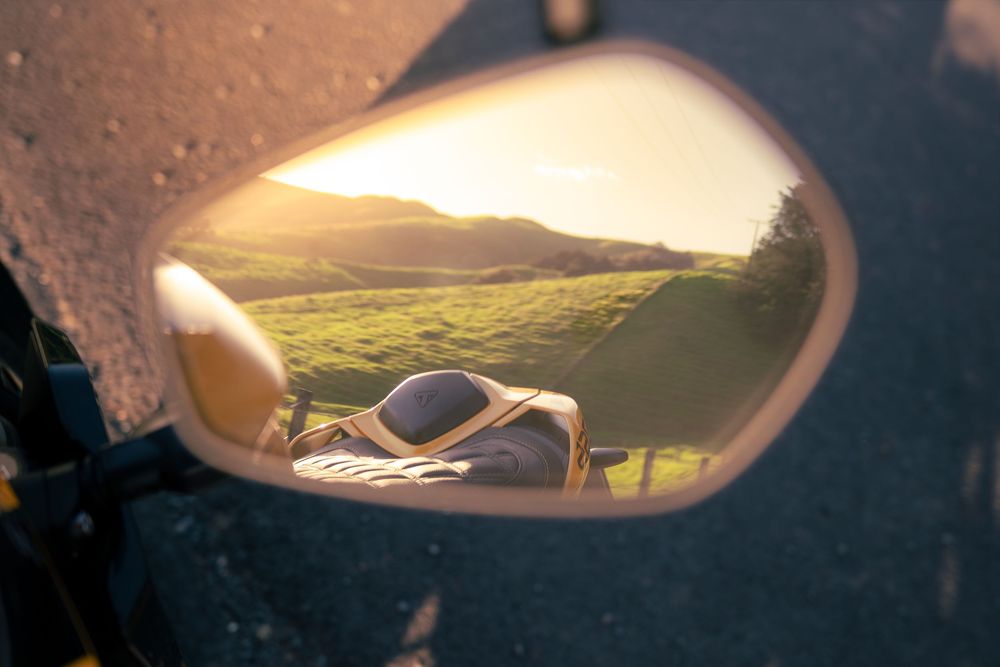 Mirror shot with mountains in the background during golden hour