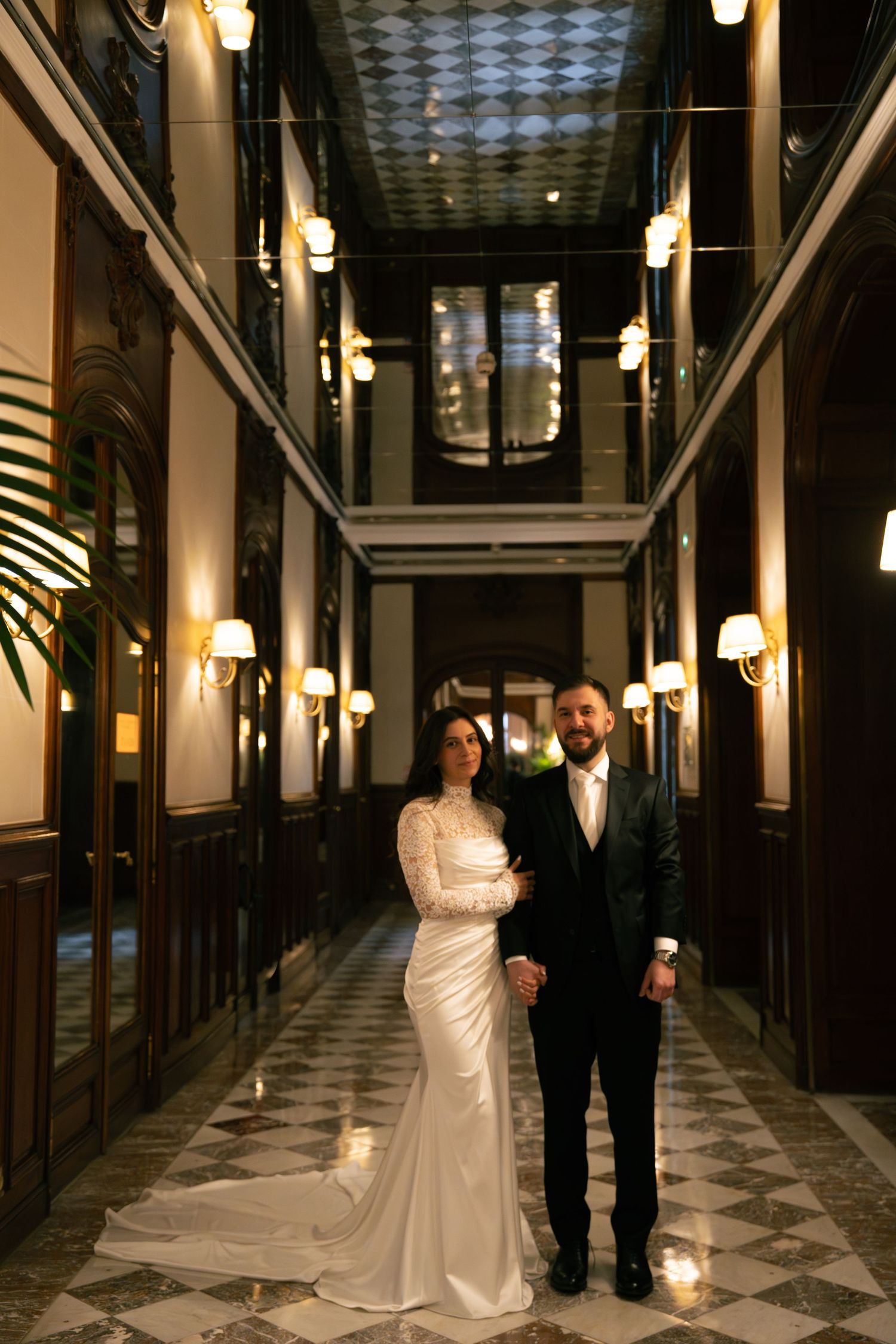 Hôtel du Louvre lobby wedding photos, paris hotel wedding, paris wedding locations, editorial paris wedding photography, checkered floor
