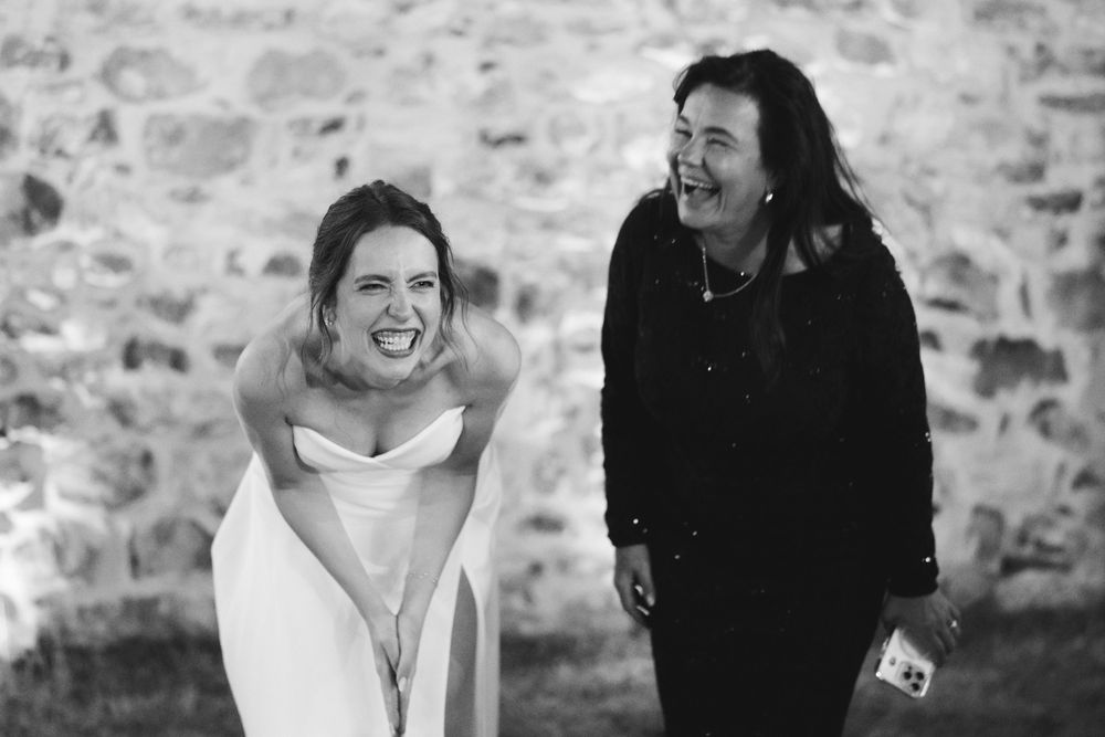 the bride's laughter during the guests' speech