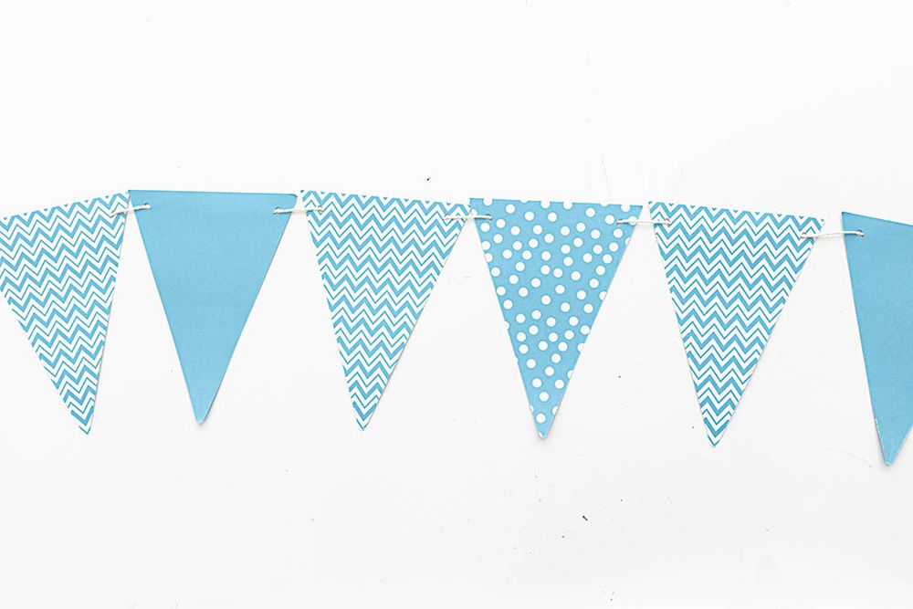 Light blue chevron and polka dot triangle pennant flag party bunting.