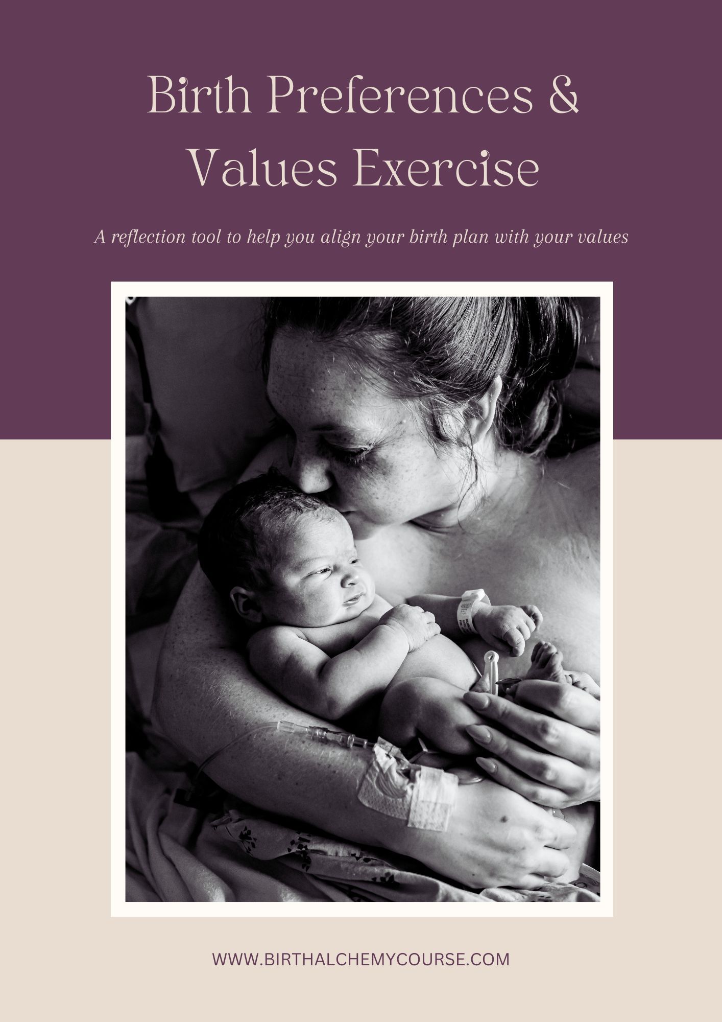 A collage of black and white birth photography images showing intimate moments of newborn care and bonding.