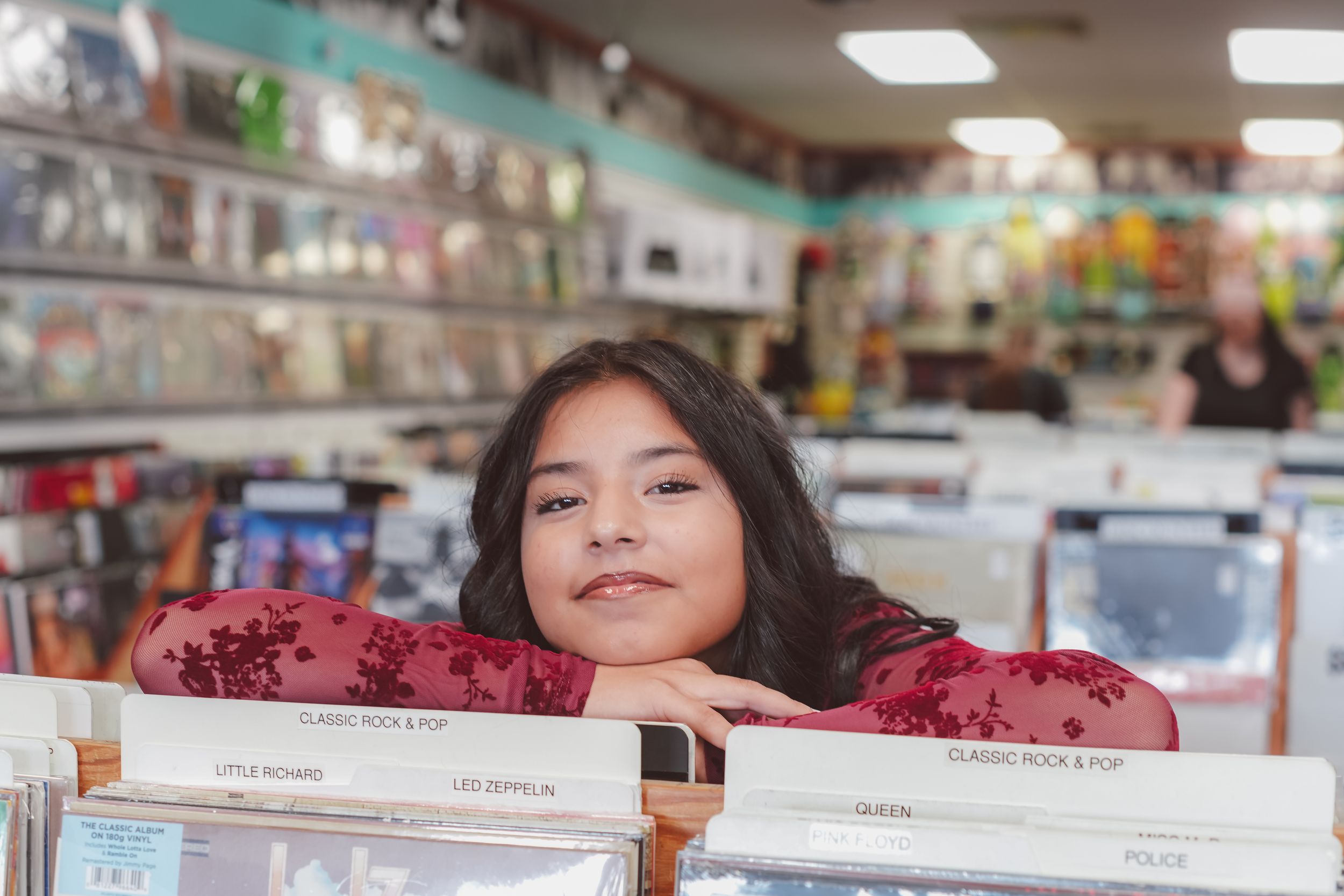 Hanging in a vintage record store.