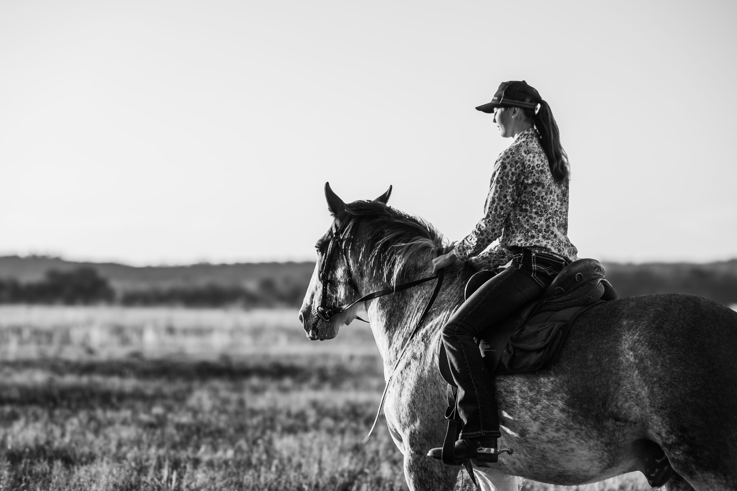 Riders on horseback traversing a rustic landscape at dusk.