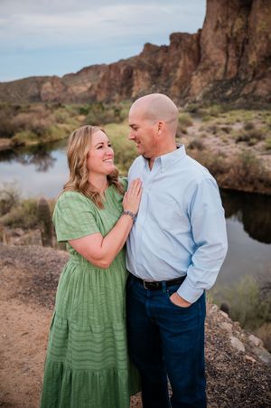 Gilbert Arizona photographer Melissa Maxwell of Jubilee Family Photography. Couple at sunset at Water Users Recreation by Salt River.