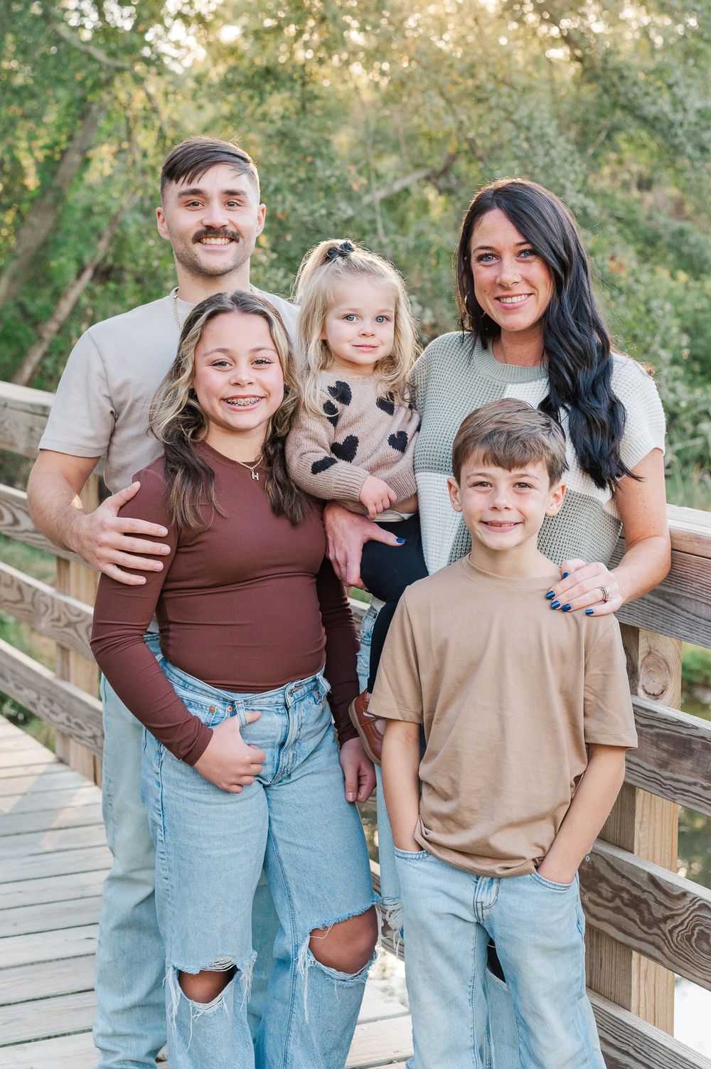 Family of five on bridge, Newnan, GA