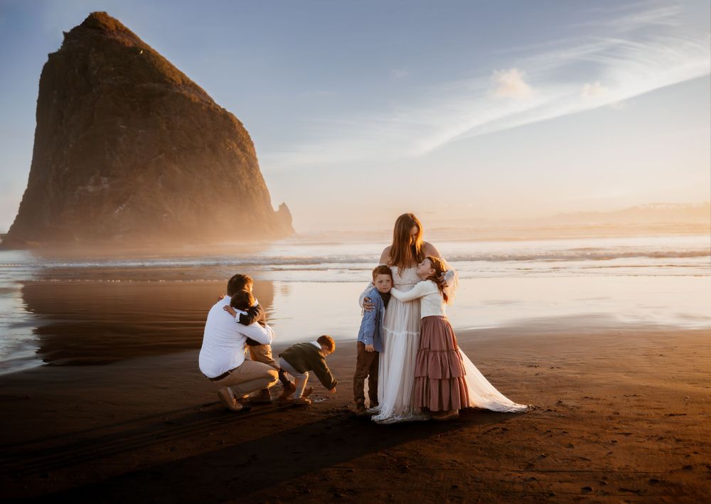 Lifestyle Family Photo Session at Canon Beach at sunset. (