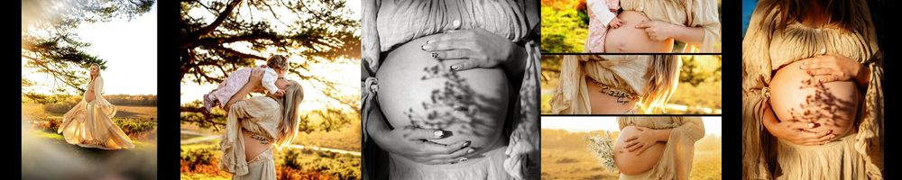 Pregnant mum playing with her daughter in a beautiful gown, flowers and horses around, location New Forest.