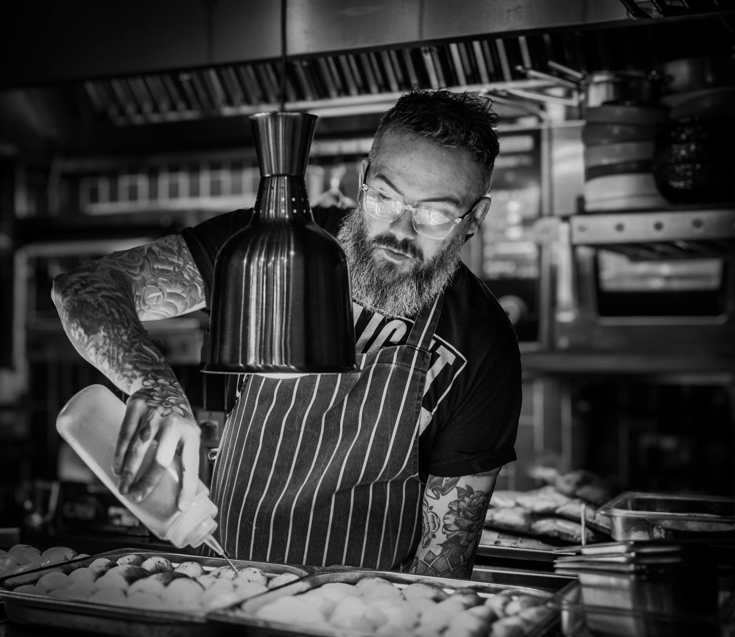 Chef Matt Healey prepping for service Photographed by Simon Robertson Photography