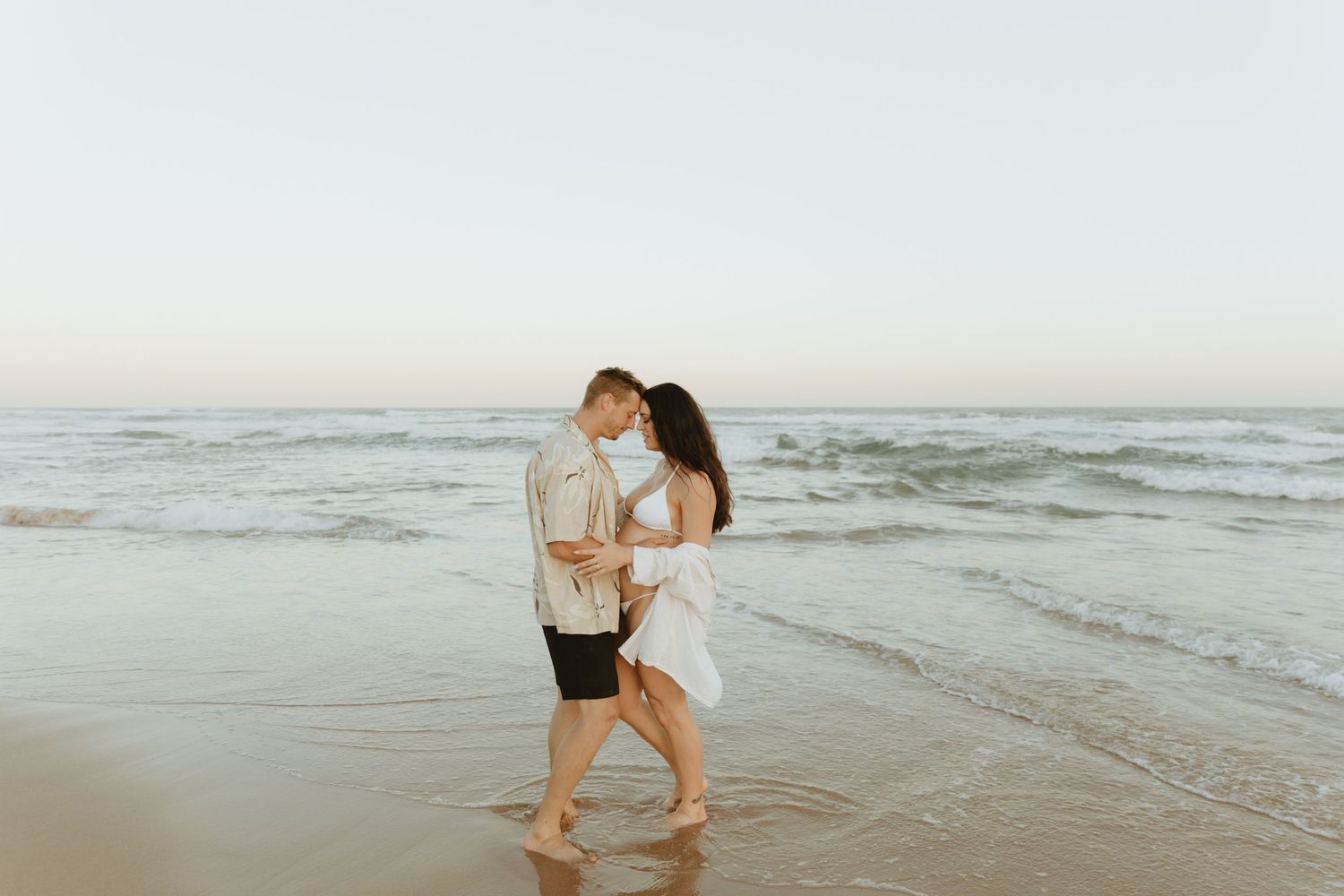 Couples maternity shoot on a beach in Lake Macquarie NSW