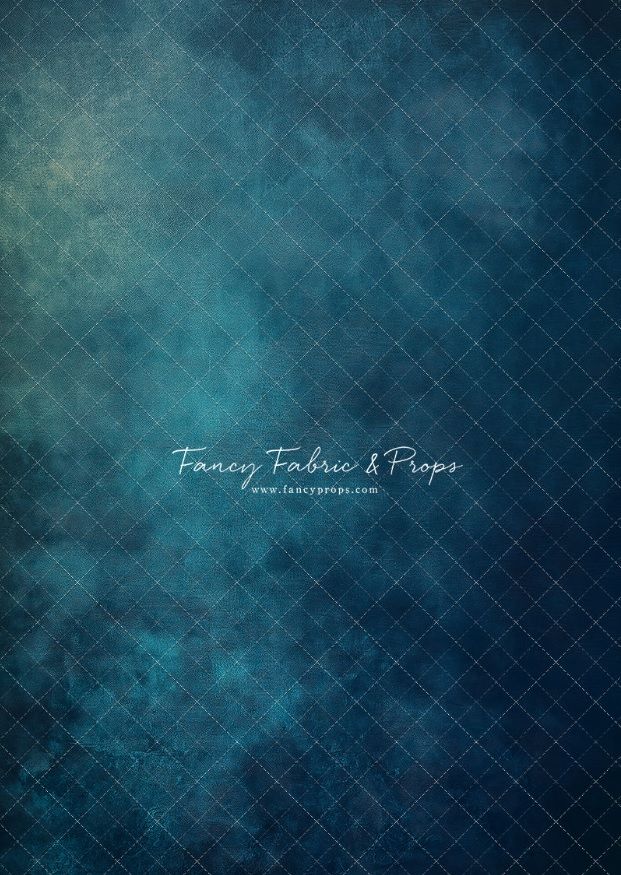 Dark teal textured background with diagonal grid pattern and elegant text overlay reading 'Fancy Fabric & Props'.