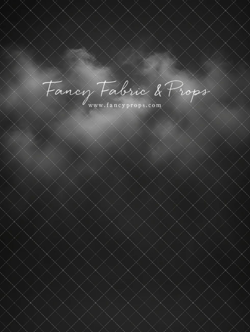 Dark gray quilted photography backdrop with dramatic white clouds at the top, ideal for moody portrait sessions.