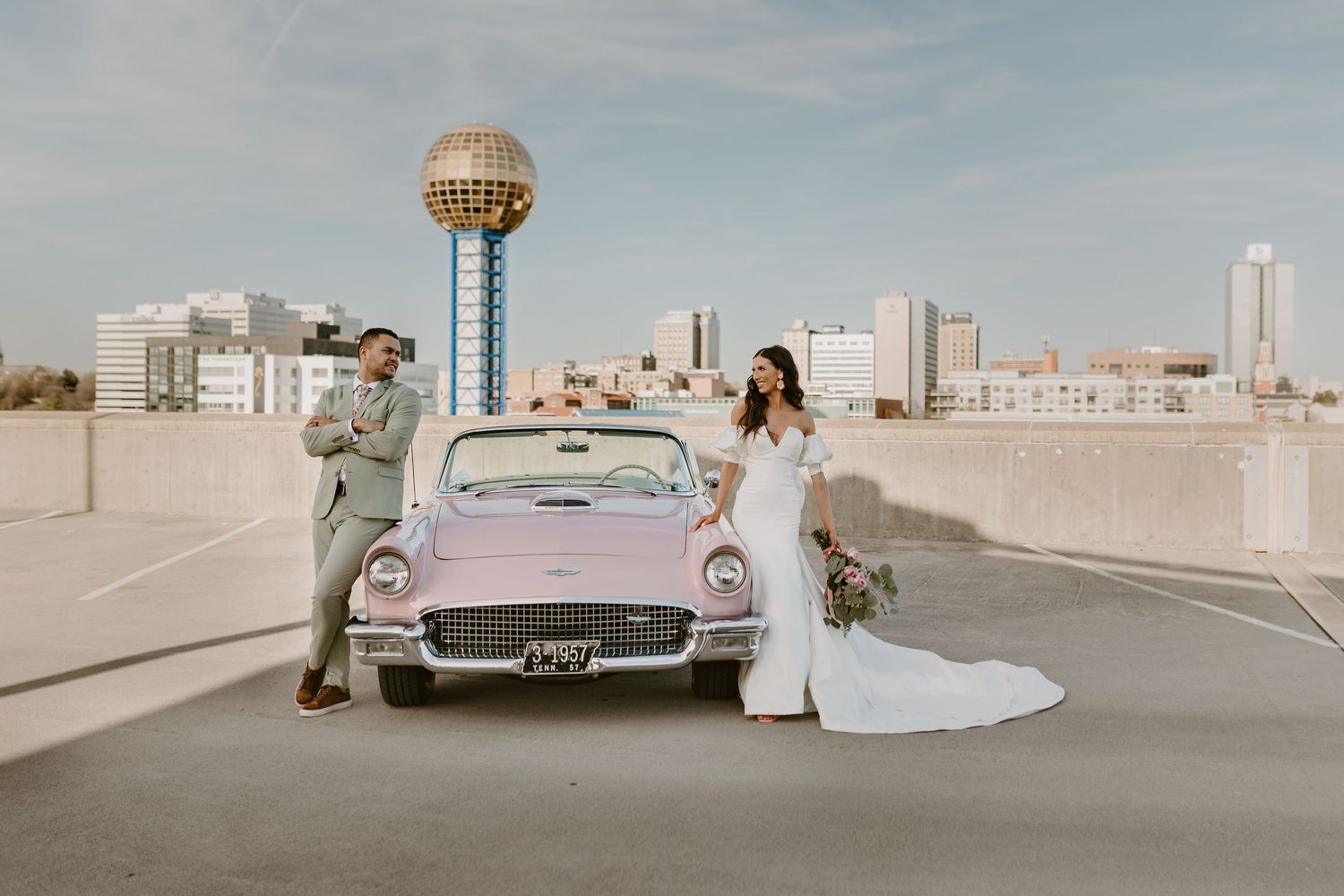 Downtown Knoxville Tennessee Wedding Photos in front of Sunsphere