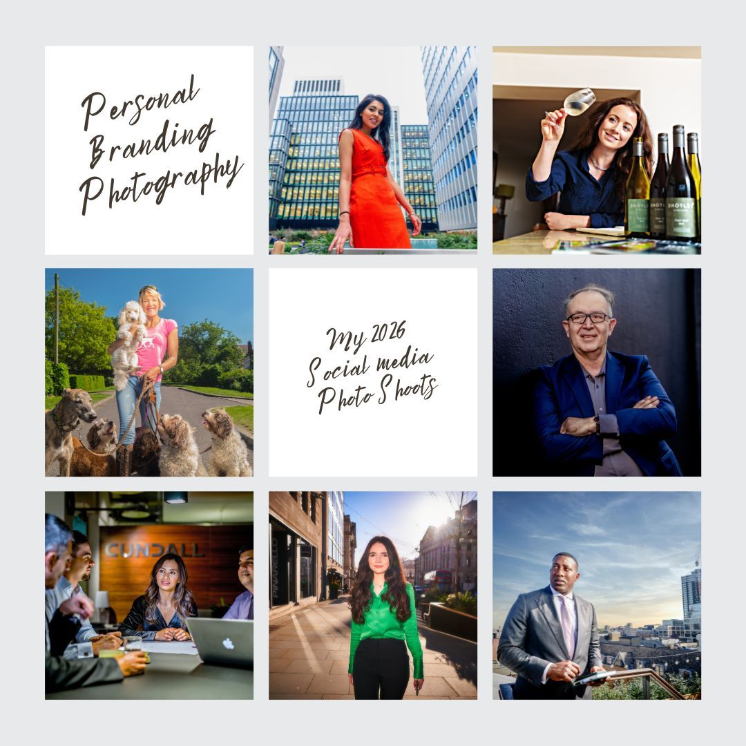 Professional headshots and business photography showing people in office settings and outdoor corporate environments.