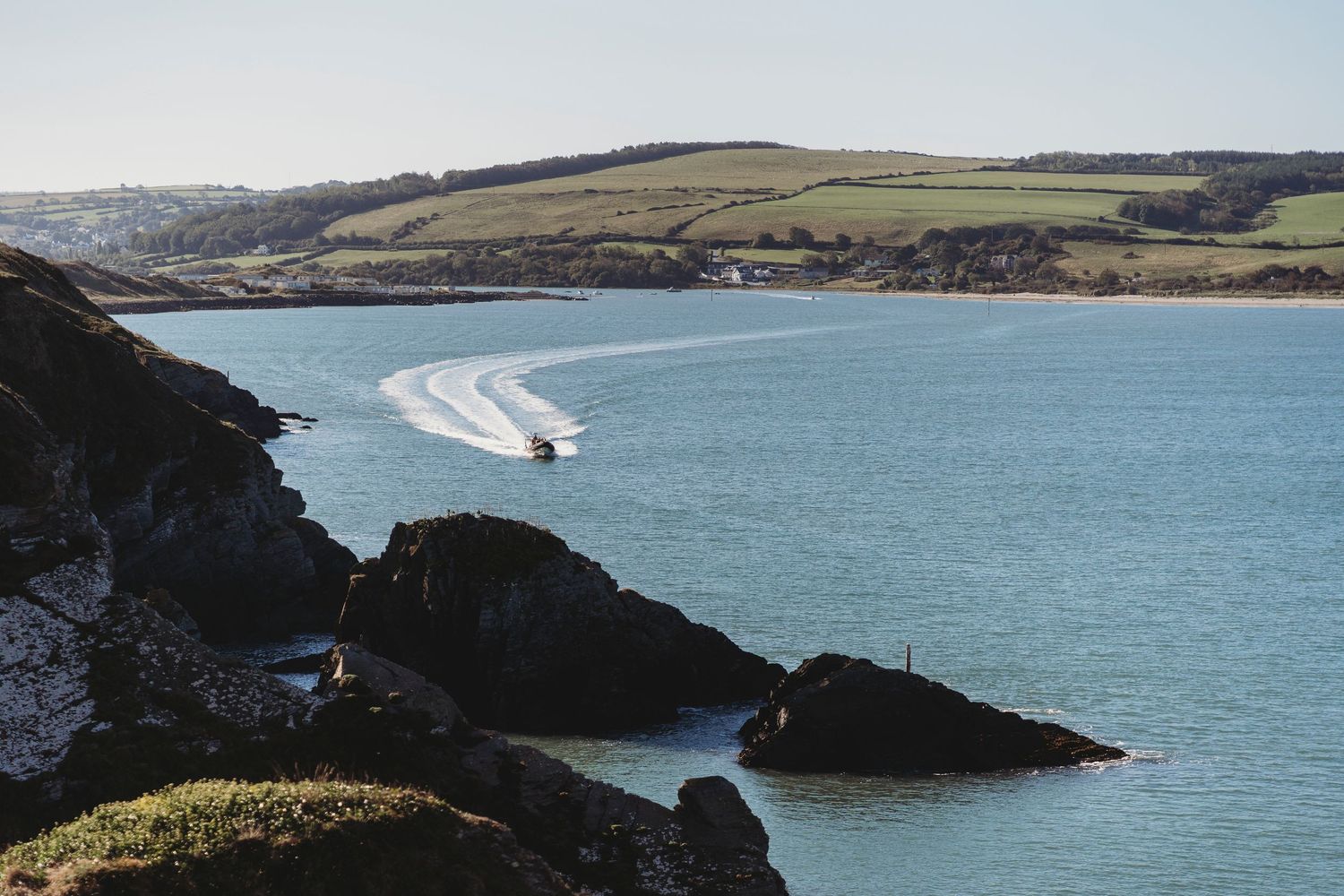 Ceredigion coastline overlooking Cardigan Bay during West Wales wedding photography