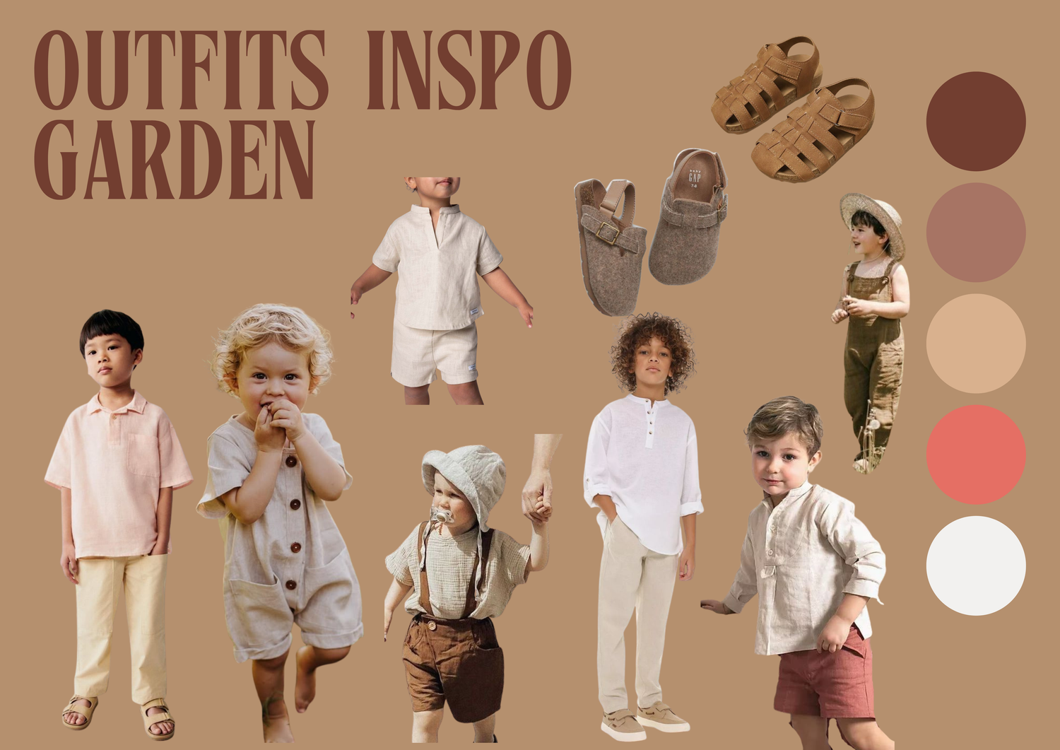 Fashion mood board collage featuring neutral toned outfits, casual wear and loungewear styled with floral accents.