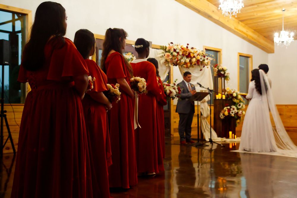 Group wedding photo of bridesmaids.