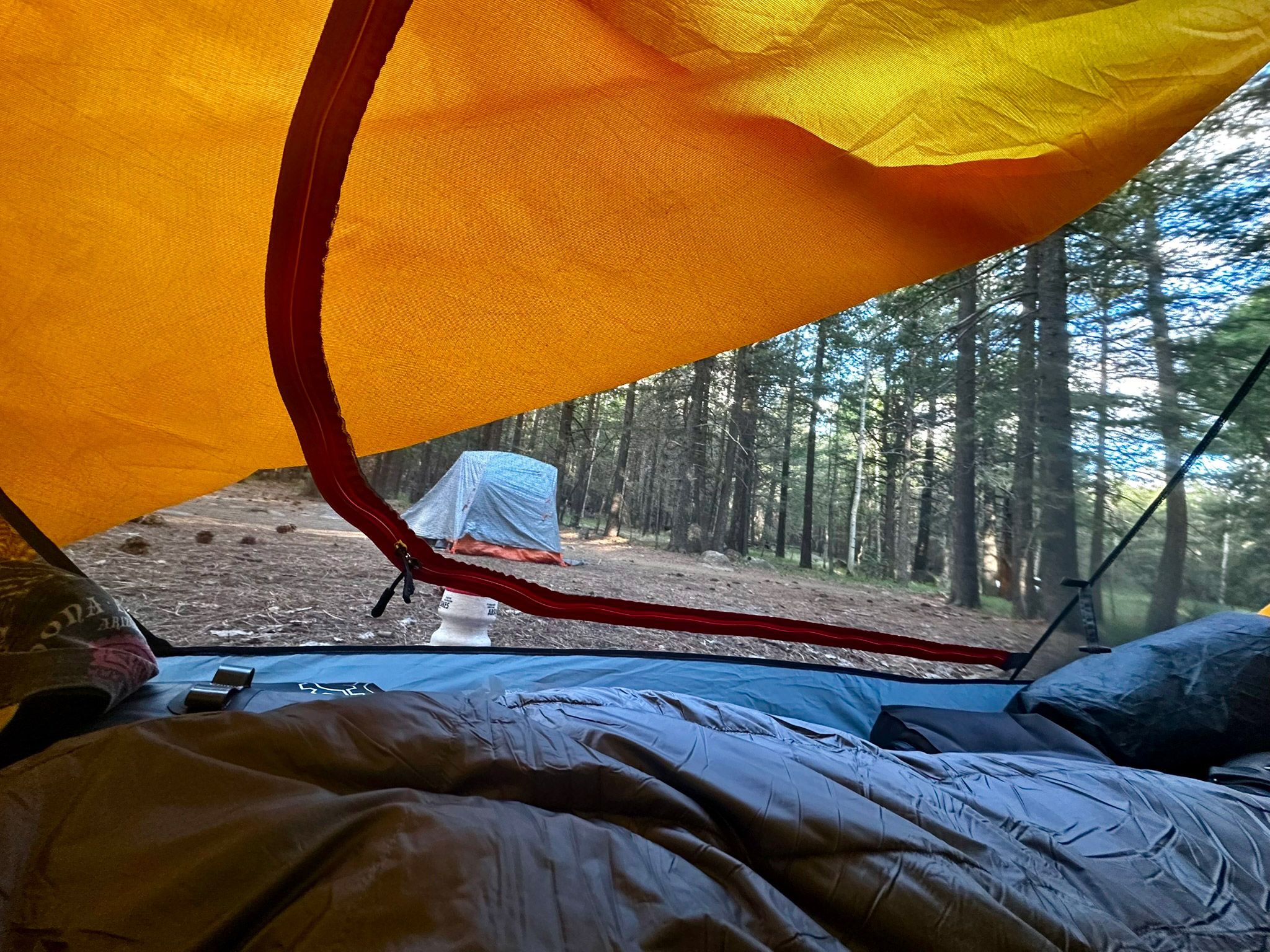 Looking out from inside of my tent.
