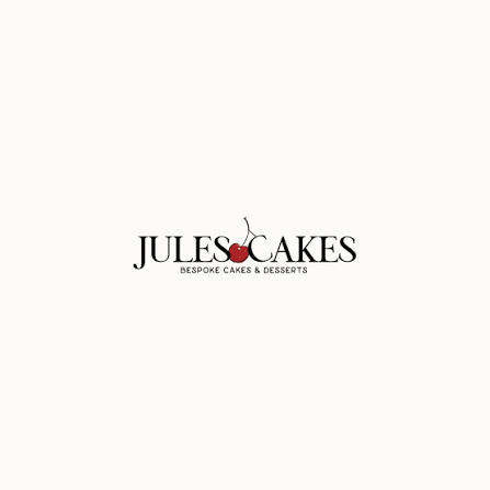 Jules Cakes logo featuring elegant black serif text with decorative red cherries, tagline reads Bespoke Cakes & Desserts.