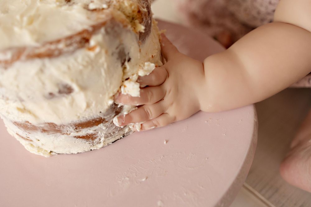 First birthday photos, family photography in Watertown WI Kendall Kuss Photography studio, cake smash photos