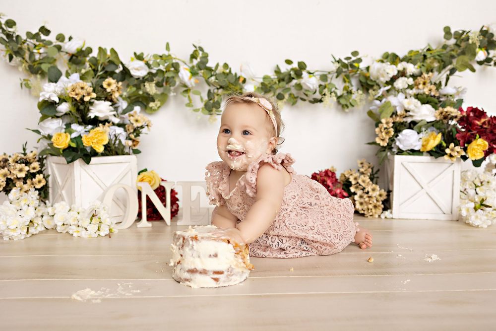 First birthday photos, family photography in Watertown WI Kendall Kuss Photography studio, cake smash photos