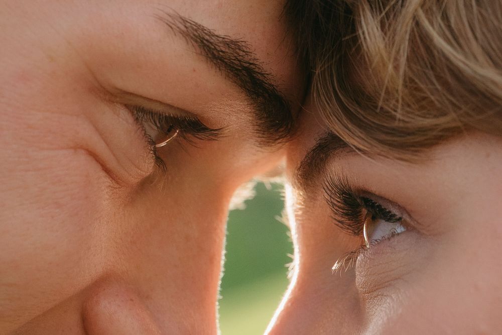 Close-up photo showing multiple cropped facial features arranged in a row against a blurred background.
