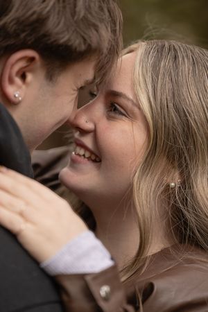 Close-up series of a tender romantic moment between two people sharing an intimate kiss.