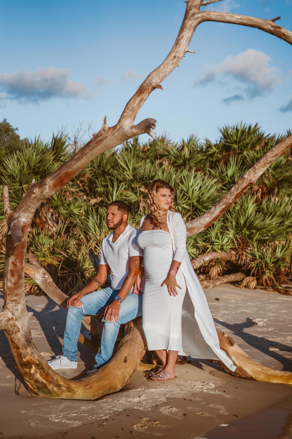 Photoshoot at Matanzas Inlet Saint Augustine Florida. Driftwood beach couples photography