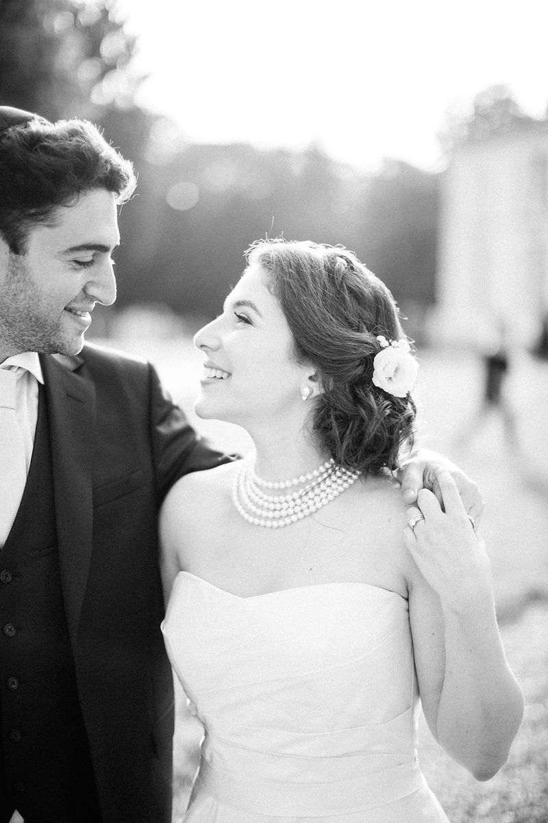 bride and groom portrait at wedding nearby Paris