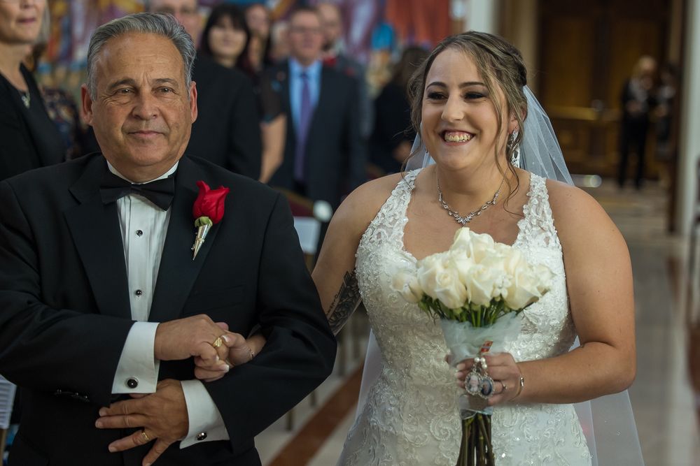 A sequence of candid wedding ceremony moments showing joyful reactions and emotions between participants.