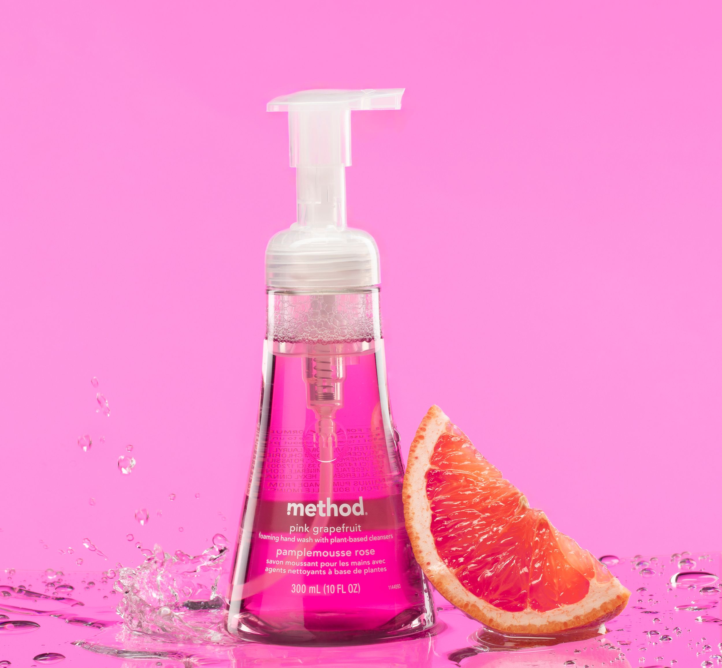 Method soap product photography bright pink, grape fruit, fresh, splash, fruity