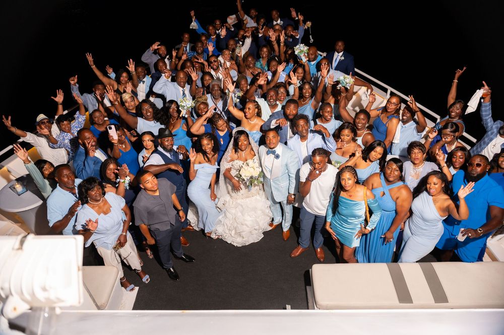 Close-up of saxophone and musician during luxury wedding on yacht