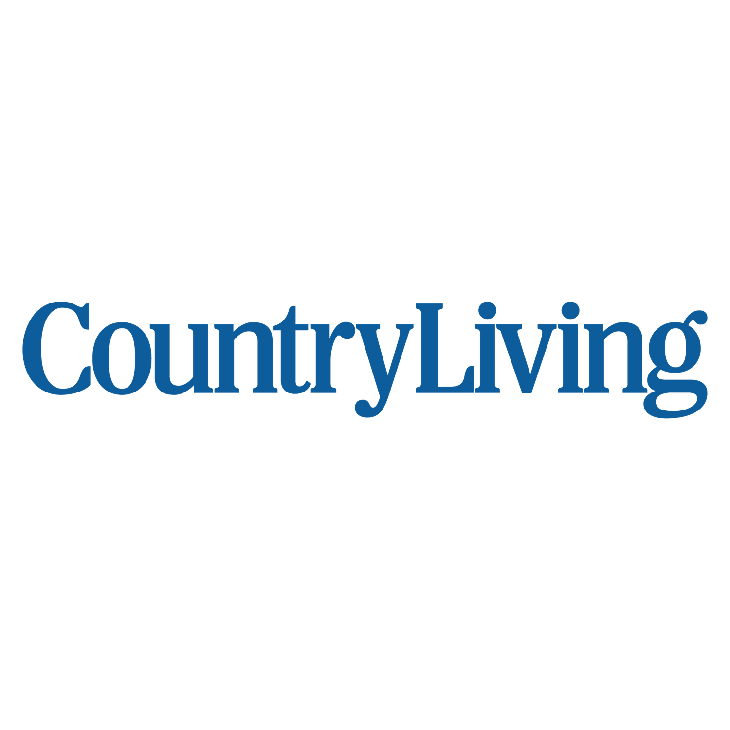 Magazine logo for Country Living with blue text against white background.