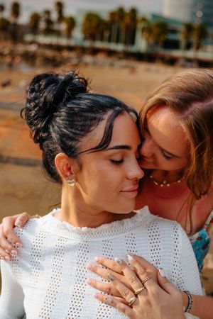 Romantic beach couple session in Barcelona at sunrise