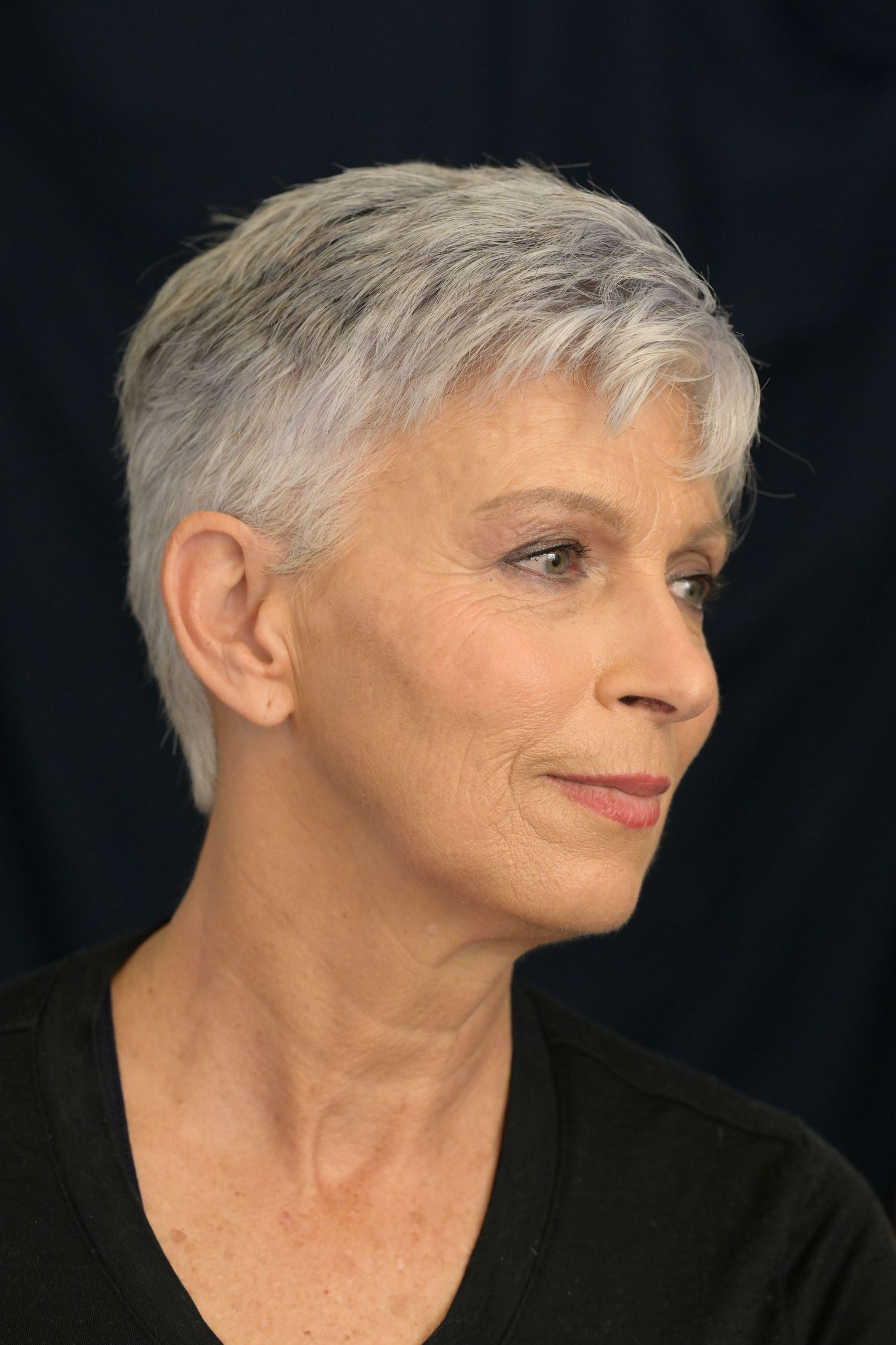 Elegant older woman with short gray hair, photographed Portrait
