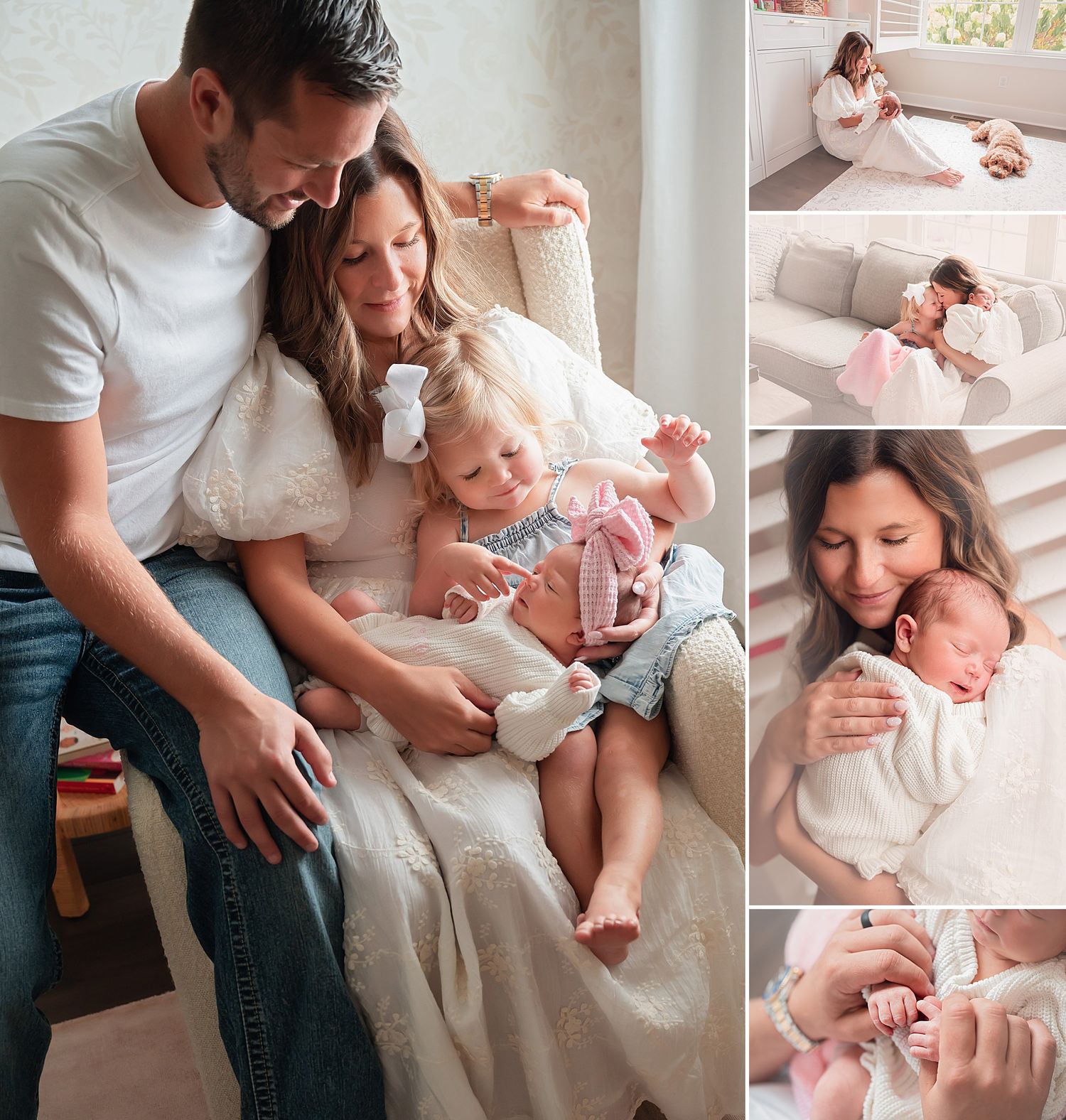 Family and newborn images captured in home during a lifestyle shoot.