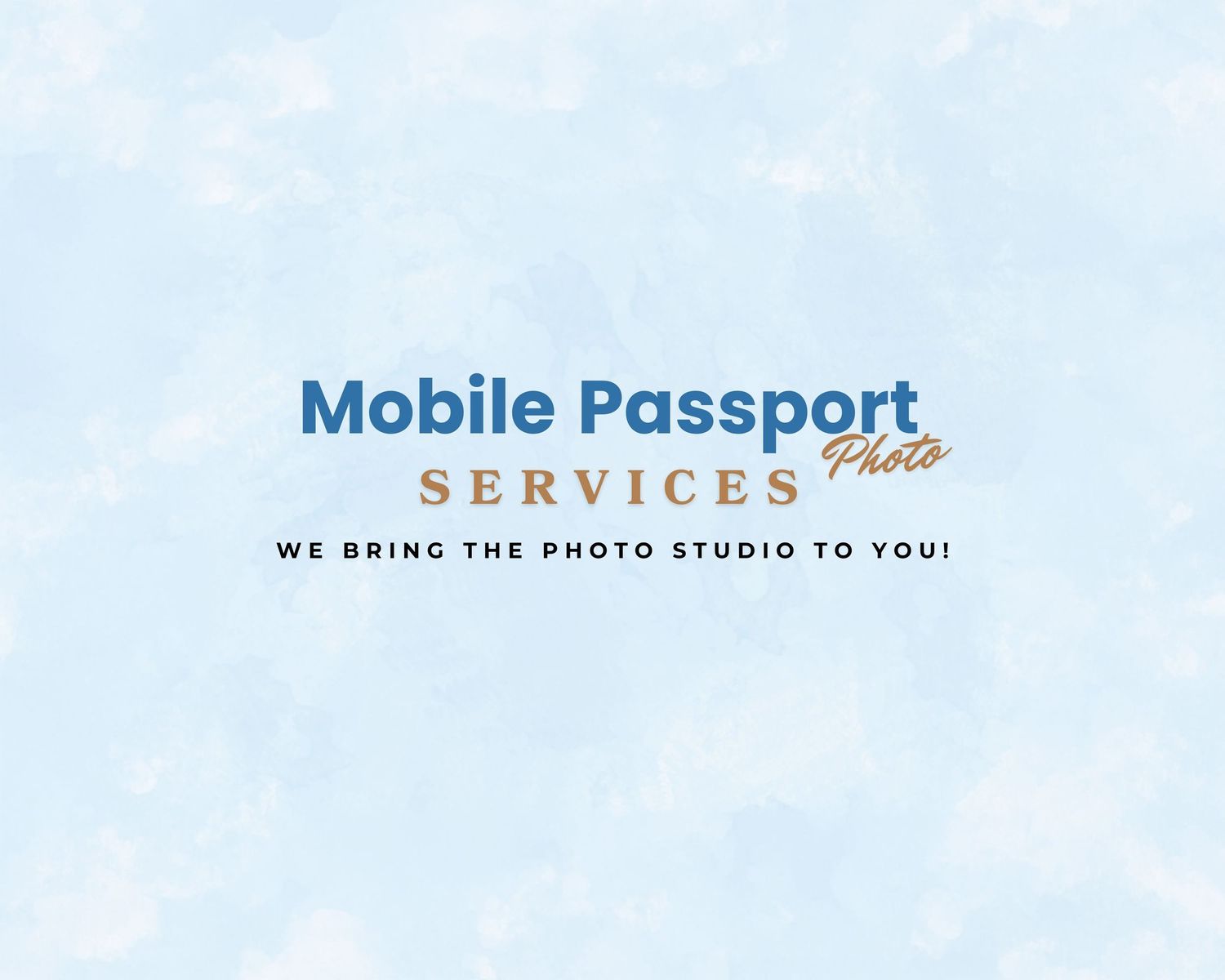 Mobile Passport Photo Services logo on light blue background with tagline We Bring the Photo Studio to You.
