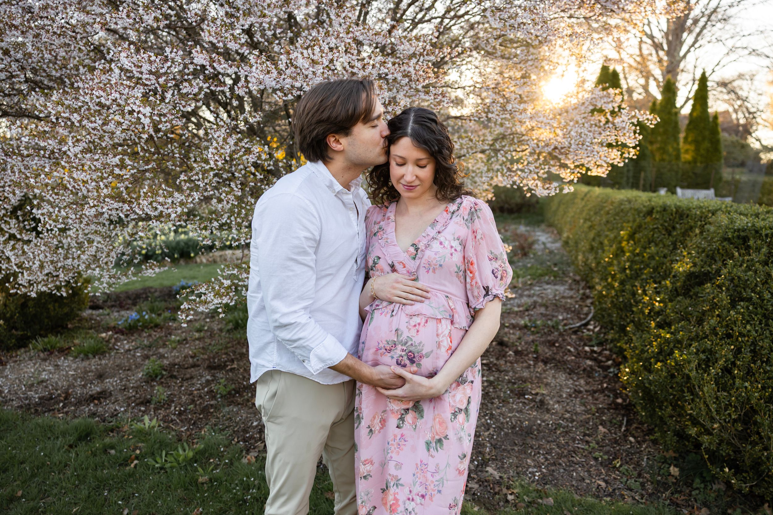 Maternity photoshoot for soon to be parents- Photos taken in Ringwood Botanical Garden. NJ maternity photographer.