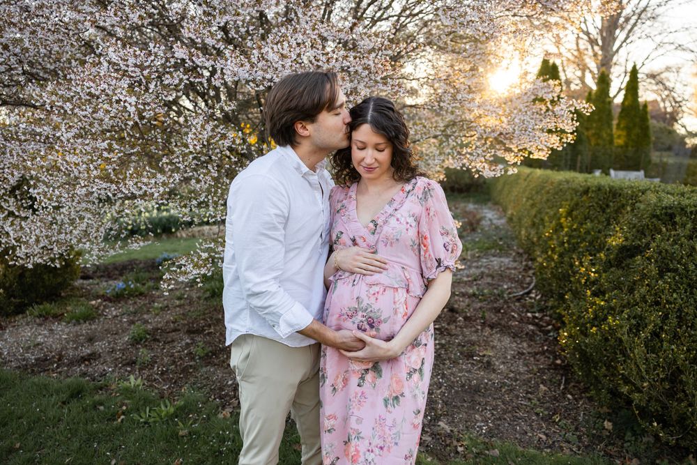 Maternity photoshoot for soon to be parents- Photos taken in Ringwood Botanical Garden. NJ maternity photographer.