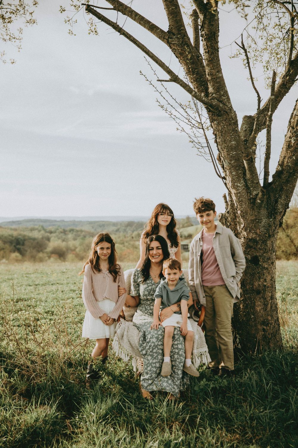 indiana pa family photography, pittsburgh photographer, spring portraits outdoors morning rolling hills open field, saltsburg