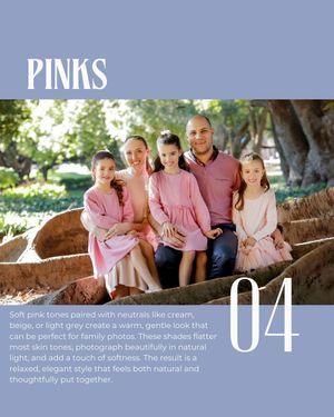 Family members wearing coordinated pink outfits sit together on rustic steps in natural outdoor lighting.