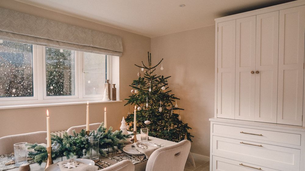 Lifestyle brand photography of a dining room styled for festive entertaining