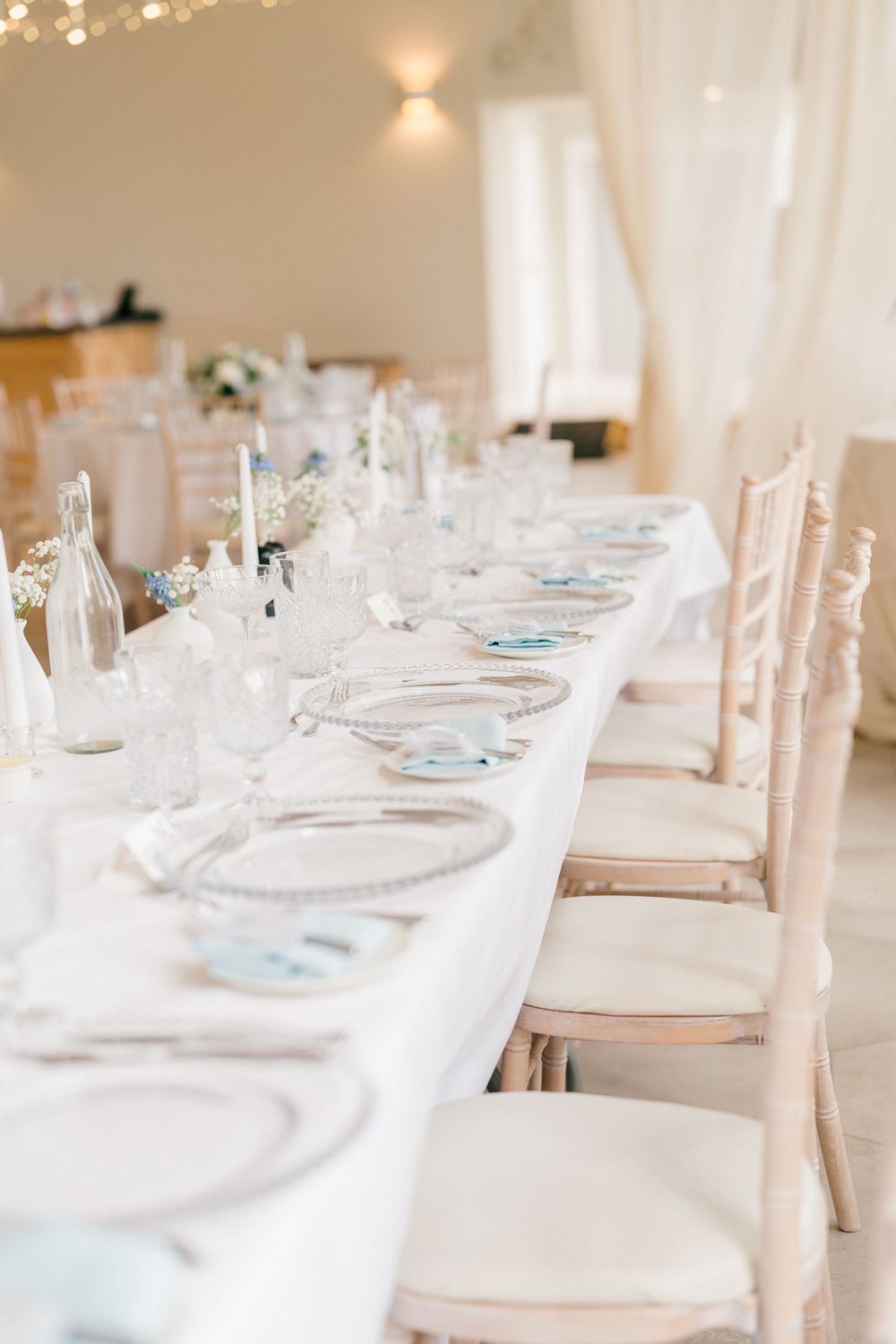 Event and hospitality photography of a long table styled for a wedding reception