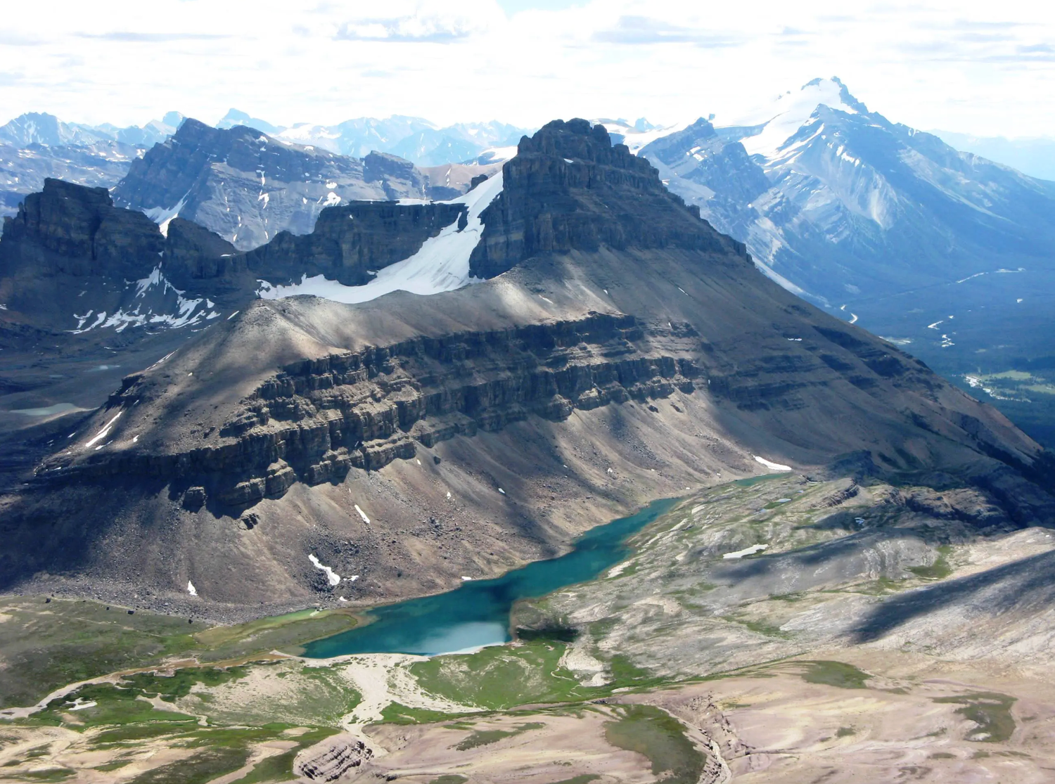 view of Bow Lake from the Cirque Peak Trail in Banff National Park