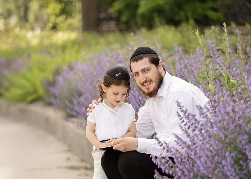 A set of intimate portrait photographs taken outdoors with purple lavender flowers in the background.